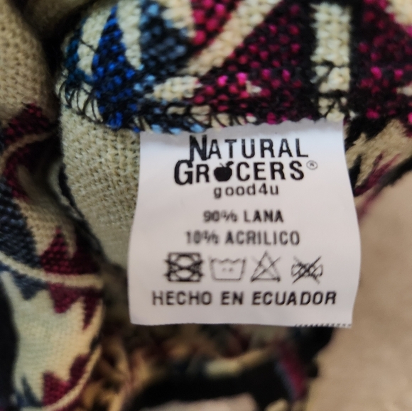 Patterned Wool Tote Bag - Black and Cream Natural Grocers Lama Lana Fabric Bag - Picture 5 of 7